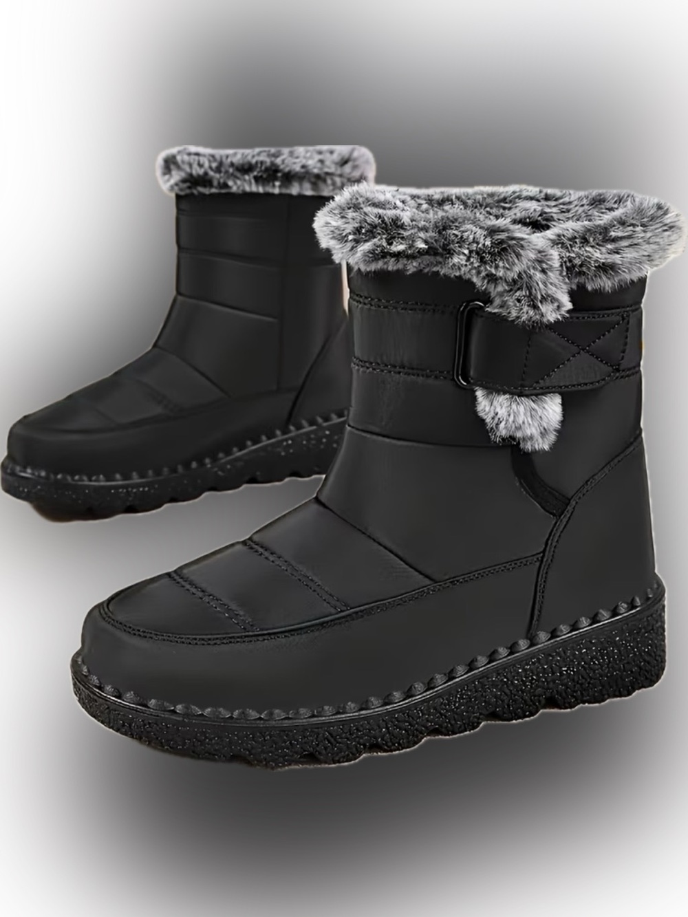 Black Faux-Fur Winter Ankle Boots — Cozy Waterproof Cold-Weather Boot